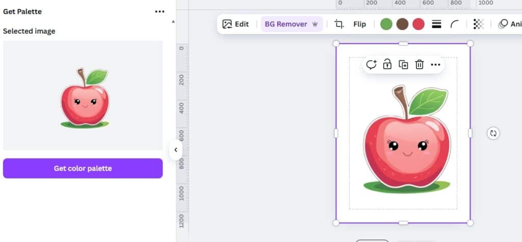 Screenshot of how to use the Get Palette App in the Canva platform 