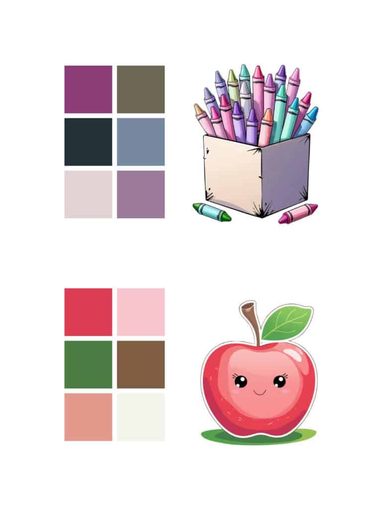 Screenshot of examples of two images Crayons and Apple and beside them is color palette 