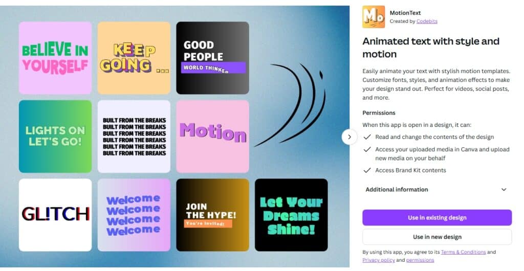 Screenshot of Motiontext  App