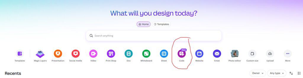 Screenshot of where to find the Cance Code button on the home page
